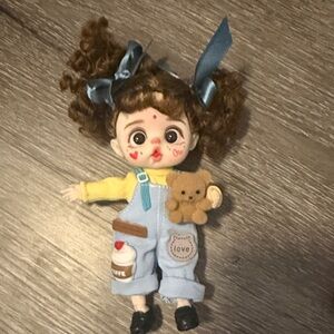 Adorable ball joint doll Doll with Blue Overalls and Brown Hair